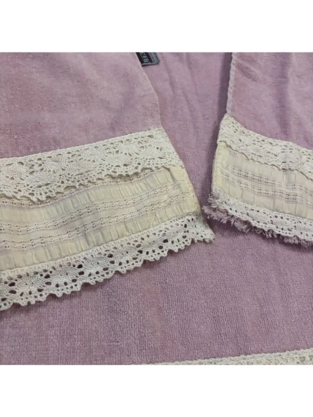Vintage Utica Towels Set Mid Century Pink Lacey Full, Hand & Washcloth Girly